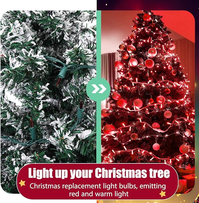 Mudder 200 Count 2.5V Christmas 50/100/150/200 Count Mini Incandescent Wire String Lights Replacement Bulbs Indoor/Outdoor Christmas Lights Decorations for Home Xmas Tree(Red)