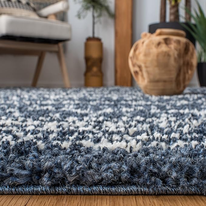 SAFAVIEH Arizona Shag Collection Area Rug - 9' x 12', Slate Blue & Ivory, Moroccan Design, Non-Shedding & Easy Care, 1.6-inch Thick Ideal for High Traffic Areas in Living Room, Bedroom (ASG741L)