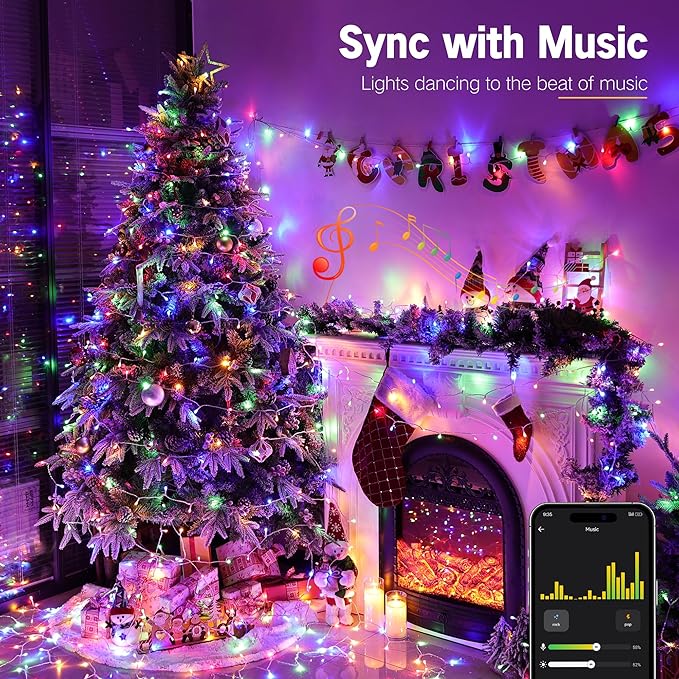 BrizLabs Smart Christmas String Lights,115FT 300 LED Color Changing Christmas Lights App & Voice Control, Cool White & Multicolor Mini Light String, Music Sync Xmas Tree Light for Indoor Outdoor Decor