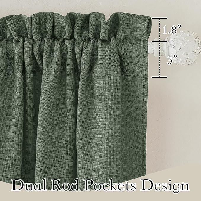 RYB HOME Linen Sheer Curtains for Living Room, Light Filtering Privacy Protection Spring Curtains for Sliding Glass Door, W 52 x L 96 inches, Hunter Green, 2 Panels Set
