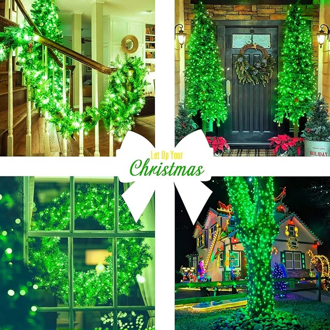 JMEXSUSS 33ft 100 LED Green Battery Operated Lights with Remote, Green Christmas Lights Battery Operated, Christmas String Light Indoor Outdoor for Tree House Yard Xmas Decor