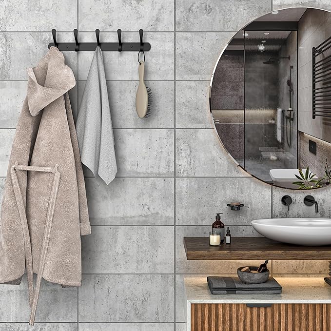 Black Coat Rack Wall Mounted - 16 Inch Heavy Duty Stainless Steel Matte Finish Wall Hook Rack - 5 Double Coat Hooks for Hanging Towels, Bags, Hat - Bathroom Entryway - 2 Pack