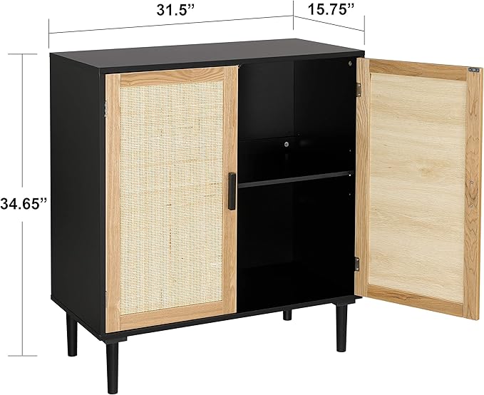 Finnhomy Sideboard Buffet Cabinet, Kitchen Storage Sideboard with Rattan Decorated Doors, Liquor Buffet for Bar, Dining Room, Hallway, Cupboard Console Table, Accent Cabinet, 31.5X 15.8X 34.6 Inches