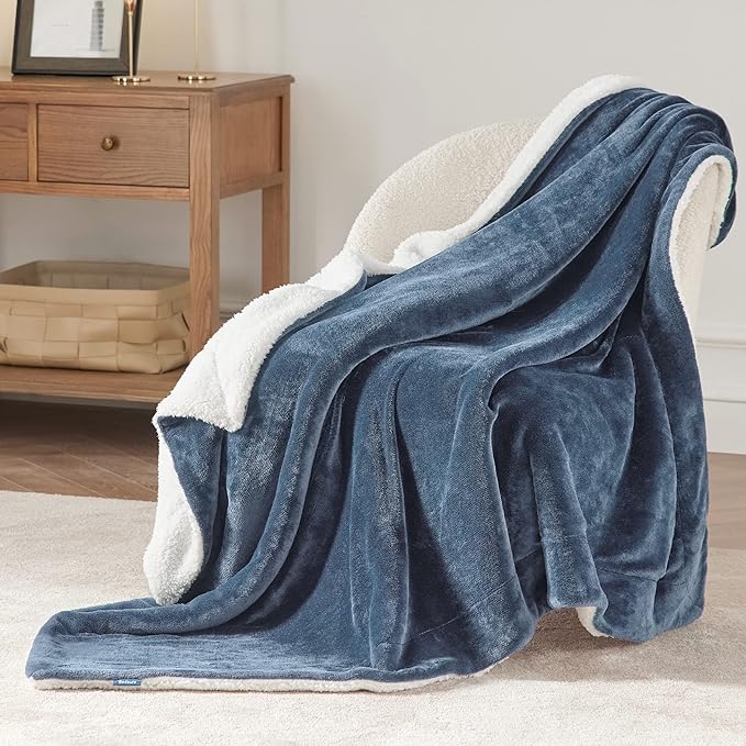 Bedsure GentleSoft Sherpa Fleece Throw Blanket Twin Size for Couch - Thick and Warm Throw for Women and Men, Soft Fuzzy Plush Twin Blanket for Winter, Slate Blue, 60x80 Inches