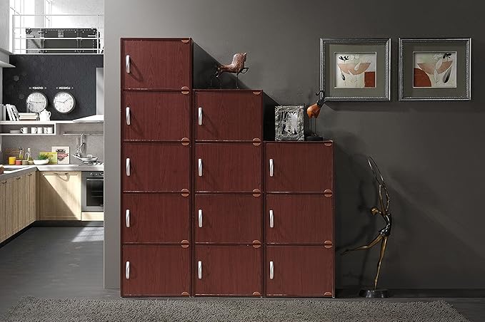Hodedah 3 Door Bookcase Cabinet, MAHOGANY