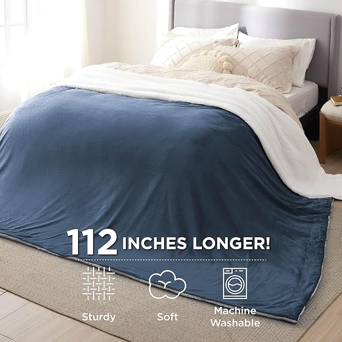 Bedsure GentleSoft Sherpa Fleece Oversized Cal King Blankets for Bed - Thick and Warm Throw for Women and Men, Soft Fuzzy Plush Large Blanket for Winter, Slate Blue, 112x98 Inches