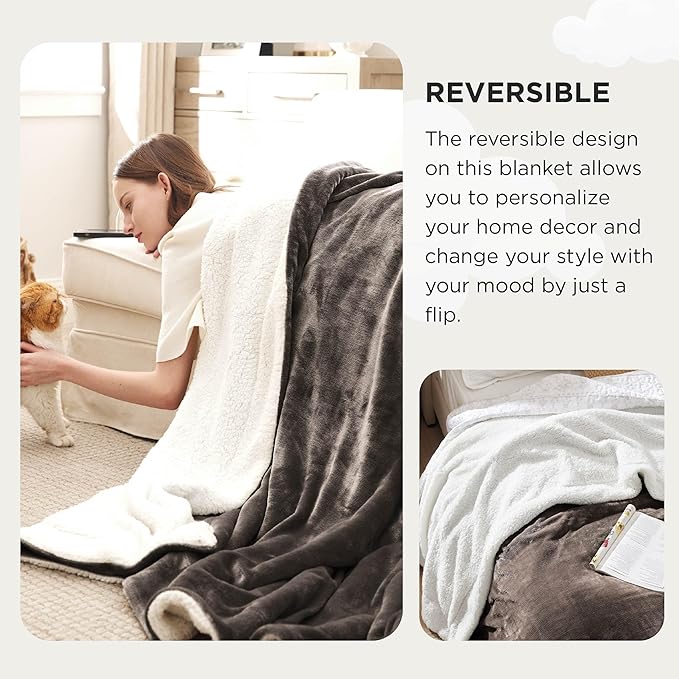 Bedsure GentleSoft Sherpa Fleece Oversized Cal King Blankets for Bed - Thick and Warm Throw for Women and Men, Soft Fuzzy Plush Large Blanket for Winter, Brown, 112x98 Inches