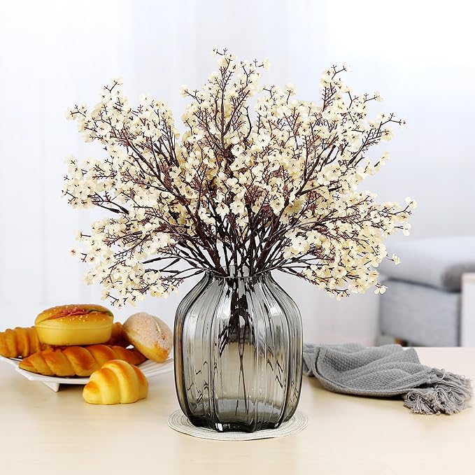 JAKY-Global Babys Breath Fabric Cloth Artificial Flowers 12 Bundle European Fake Silk Plants Decor Wedding Party Decoration Bouquets Real Touch DIY Home Garden (Champagne-12 pcs)