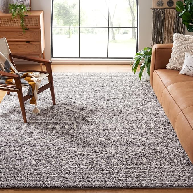 SAFAVIEH Arizona Shag Collection X-Large Area Rug - 11' x 15', Grey & Ivory, Moroccan Design, Non-Shedding, 1.6-inch Thick, Ideal for High Traffic Areas in Living Room, Bedroom (ASG741G-1115)