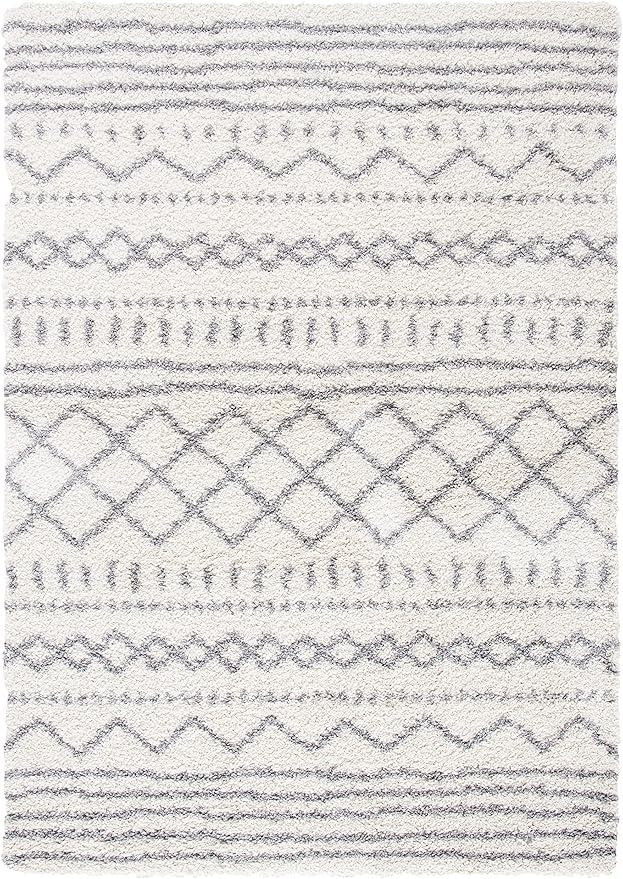 SAFAVIEH Arizona Shag Collection Area Rug - 5'1" x 7'6", Ivory & Grey, Moroccan Design, Non-Shedding & Easy Care, 1.6-inch Thick Ideal for High Traffic Areas in Living Room, Bedroom (ASG741F)