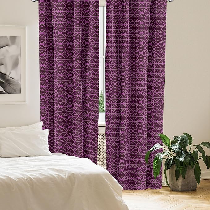 Ambesonne Lattice Window Curtains, Abstract Symmetric Pattern with Geometric Elements in Pink Color Shade, Lightweight Decor 2-Panel Set with Rod Pocket, Pair of - 28" x 63", Brown Magenta
