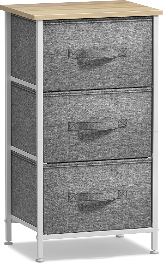 Sorbus Nightstand with 3 Drawers - Bedside Furniture & Night Stand End Table Dresser with Steel Frame, Wood Top, Easy Pull Fabric Bins for Home, Bedroom Accessories, Office & Dorm