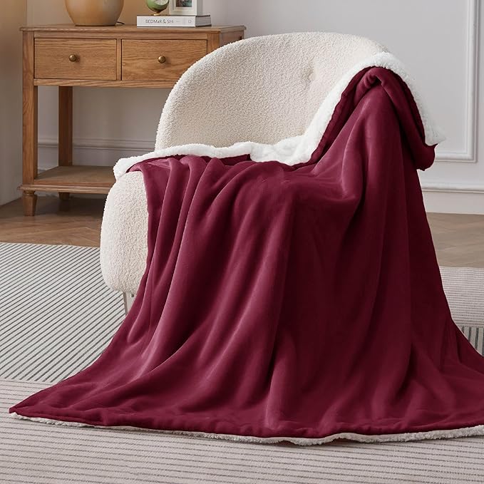 Bedsure GentleSoft Sherpa Fleece Throw Blanket for Couch - Thick and Warm Throw for Girls and Women, Soft Fuzzy Plush Christmas Blanket for Winter, Burgundy, 50x60 Inches