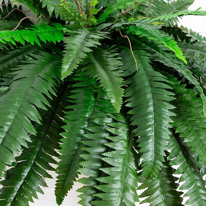 Nearly Natural 48-in Artificial Boston Fern, Set of 2, Large Hanging Fake Plant Wall Decor with 67 Fronds, Faux Fern Vines that Look Real for Home and Office Decor