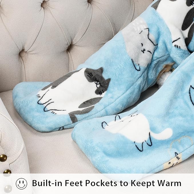 Catalonia Sherpa Wearable Blanket with Sleeves & Foot Pockets for Adult Women Men, Comfy Snuggly Wrap Sleeved Throw Blanket Robe, Gift Idea, Grey