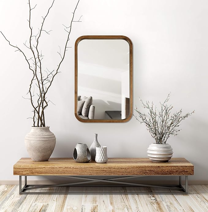 Kate and Laurel Hutton Modern Rounded Rectangle Wall Mirror, 20 x 30, Rustic Brown, Transitional Geometric Mirror for Wall