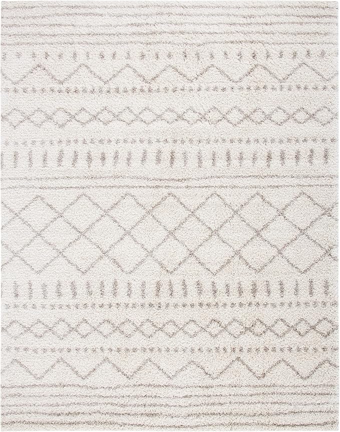 SAFAVIEH Arizona Shag Collection Area Rug - 9' Square, Ivory & Beige, Moroccan Design, Non-Shedding, 1.6-inch Thick, Ideal for High Traffic Areas in Living Room, Bedroom (ASG741A-9SQ)