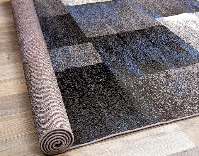 Rugshop Modern Distressed Boxes Area Rug 5' x 7' Blue