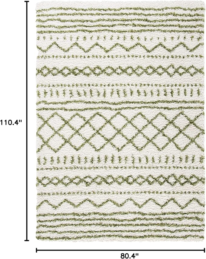 SAFAVIEH Arizona Shag Collection Area Rug - 6'7" x 9'2", Ivory & Green, Moroccan Design, Non-Shedding & Easy Care, 1.6-inch Thick Ideal for High Traffic Areas in Living Room, Bedroom (ASG741Y)