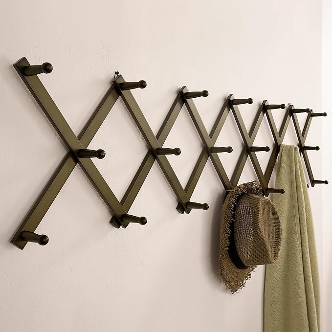 SKOLOO Hat Rack for Wall with 20 Hooks, Solid Wooden, Modern, Expandable Coat Rack Wall Mount for Coats, Hats, Bags, Baseball Caps, Dark Walnut Color