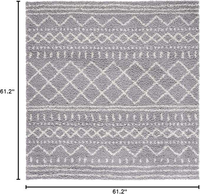 SAFAVIEH Arizona Shag Collection Area Rug - 5'1" Square, Grey & Ivory, Moroccan Design, Non-Shedding & Easy Care, 1.6-inch Thick Ideal for High Traffic Areas in Living Room, Bedroom (ASG741G)