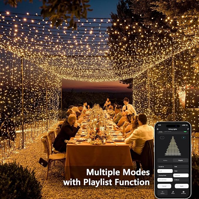 BrizLabs Smart Christmas Lights, 66FT 200 LED Warm White Christmas Fairy Lights with App/Voice Control, Multiple Modes with Playlist Function, Dimmable Light String, Music Sync Party Light Green Wire