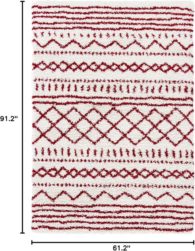 SAFAVIEH Arizona Shag Collection Area Rug - 5'1" x 7'6", Ivory & Red, Moroccan Design, Non-Shedding & Easy Care, 1.6-inch Thick Ideal for High Traffic Areas in Living Room, Bedroom (ASG741P)