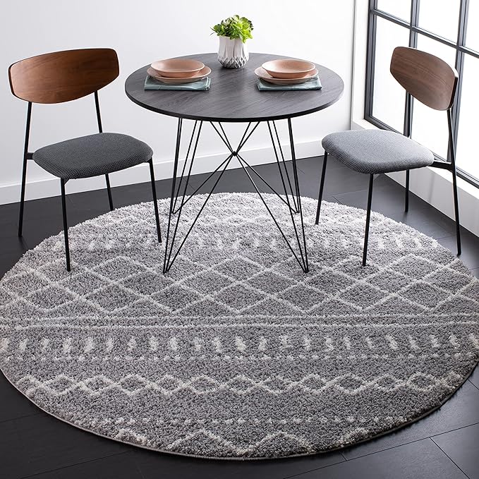 SAFAVIEH Arizona Shag Collection Area Rug - 5'1" Round, Grey & Ivory, Moroccan Design, Non-Shedding & Easy Care, 1.6-inch Thick Ideal for High Traffic Areas in Living Room, Bedroom (ASG741G)