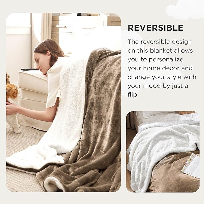 Bedsure GentleSoft Sherpa Fleece Oversized Cal King Blankets for Bed - Thick and Warm Throw for Women and Men, Soft Fuzzy Plush Large Blanket for Winter, Camel, 112x98 Inches