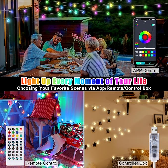 OMIKA Smart Christmas Lights Indoor, 29.5ft 60LED 213 Modes USB Powered Decorative Lights, Color Changing Globe Fairy String Lights APP Remote Music for Room Party Wedding Xmas Girl Tent Outdoor Décor