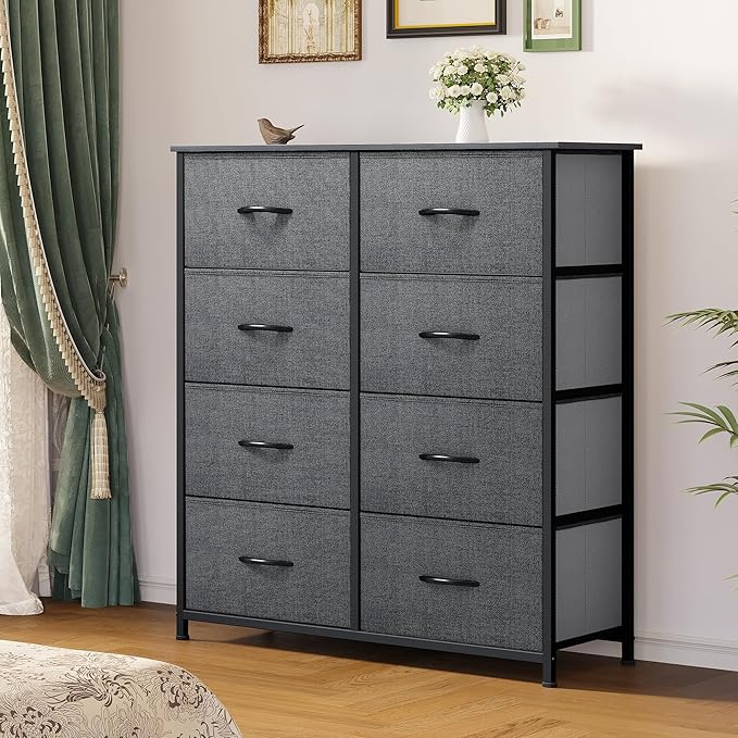 YITAHOME Dresser for Bedroom, Tall Dresser with 8 Drawers, Storage Tower with Fabric Bins, Chest of Drawers for Closet & Living Room - Sturdy Steel Frame, Wooden Top