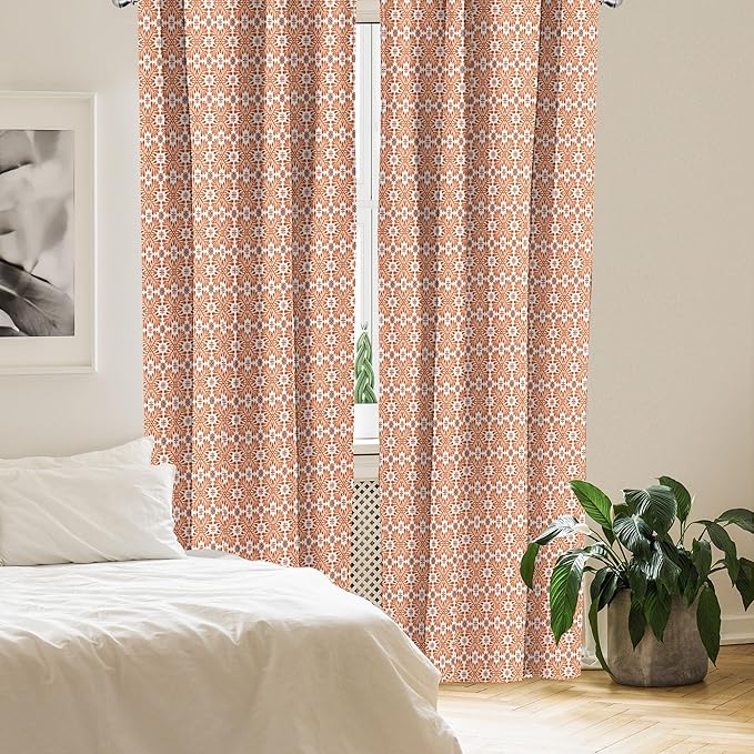 Ambesonne Scandinavian Window Curtains, Flower Like Motifs Folk Art in Tangerine Tones, Lightweight Decorative Panels Set of 2 with Rod Pocket, 56" x 95", Sienna Sky