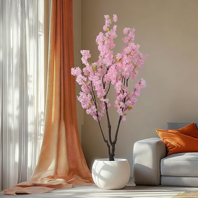 Faux Pink Cherry Blossom Tree 6.5ft(78in) Tall Artificial Plant Indoor Decor Handmade Natural Fake Sakura Tree for Wedding Realistic Silk Cherry Floral in Pot for Home Living Room,Office,Outdoor Decor