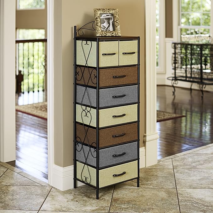 Household Essentials Victorian Style 8-Drawer Tower Storage Organizer Unit, Multicolor