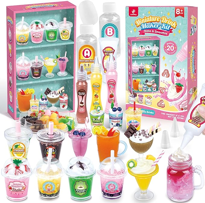 20 PCS Miniature Drink Marker Kit, Miniature Food Toys, Kitchen Pretend Food DIY Crafts Kits for Kids Ages 8-12, Girls Gift for Christmas, Birthday, Collectors, Resin Play, NOT Edible