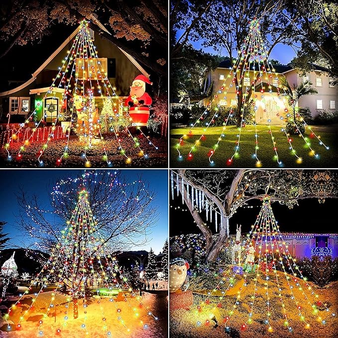 FUNIAO (New) Christmas Decoration Lights, 320 LED Waterproof String Lights with Star Topper, 8 Light Modes for Christmas Tree Decoration, Holiday, Wedding (Multicolor)