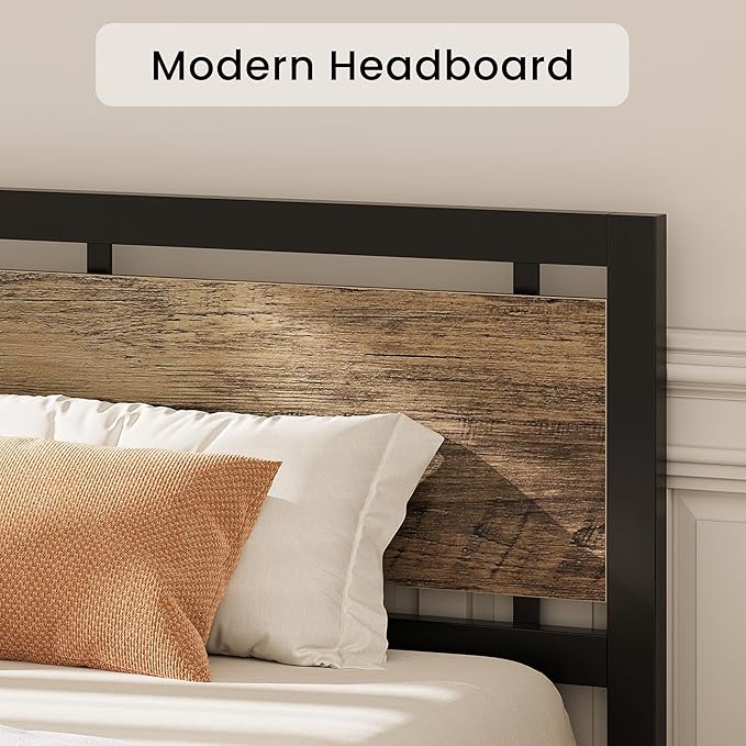 LIKIMIO California King Bed Frame with Headboard and Footboard, Metal Strong Supports, Easy Assembly, Noise-Free, No Box Spring Needed, Walnut
