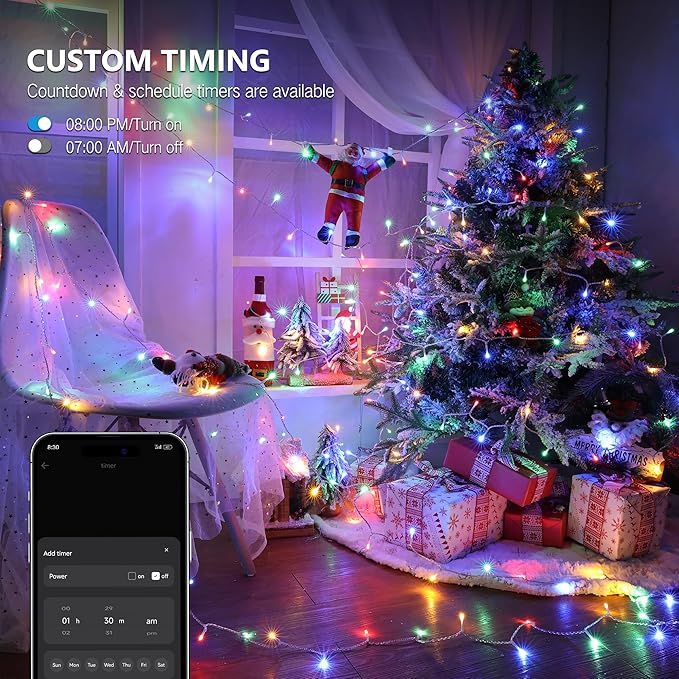BrizLabs Smart Christmas String Lights,115FT 300 LED Color Changing Christmas Lights App & Voice Control, Cool White & Multicolor Mini Light String, Music Sync Xmas Tree Light for Indoor Outdoor Decor