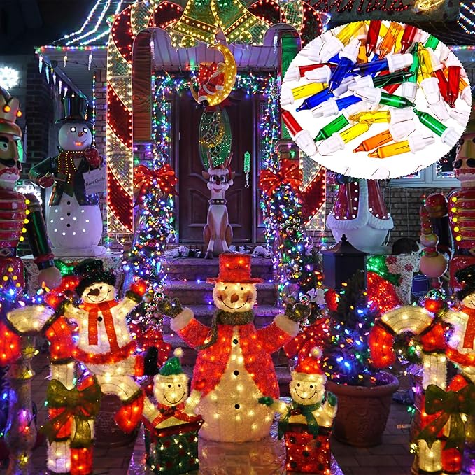Mudder 60Count 2.5V Christmas 50/100/150/200 Count Mini Incandescent Wire String Lights Replacement Bulbs Indoor/Outdoor Christmas Lights Decor for Home Xmas Tree (White Base with Colorful Bulb)