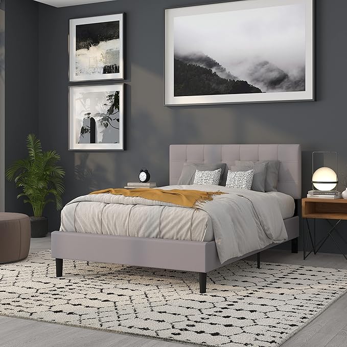 Flash Furniture Bedford Tufted Upholstered Full Size Headboard in Light Gray Fabric