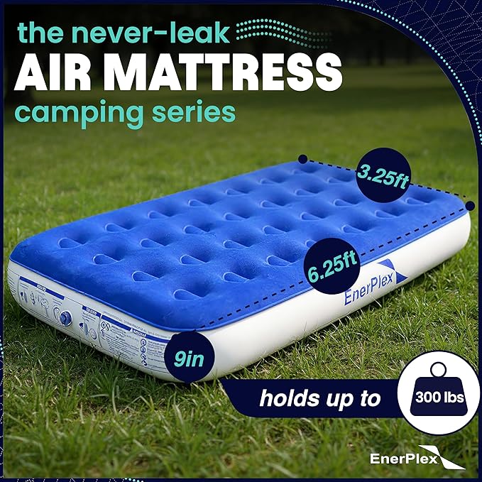 EnerPlex Camping Air Mattress with Built in Pump - Twin Blow Up Mattress for Travel Guests - Portable Bed for Adults and Kids - Blue Open Box