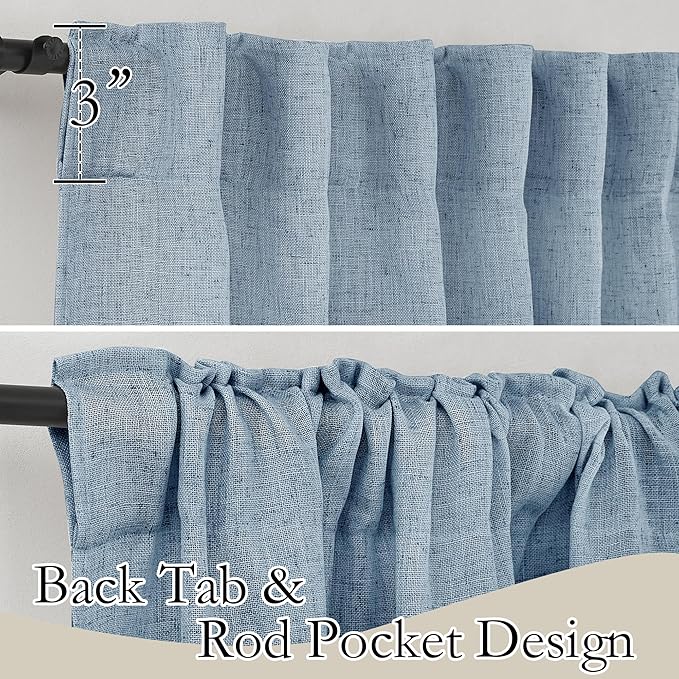 RYB HOME Semi Sheer Curtains for Living Room Dining Room, Linen Texture Window Decor Sun Protection Modern for Bathroom Doorway, W 52 x L 102 inch, 2 Pcs, Dusty Blue