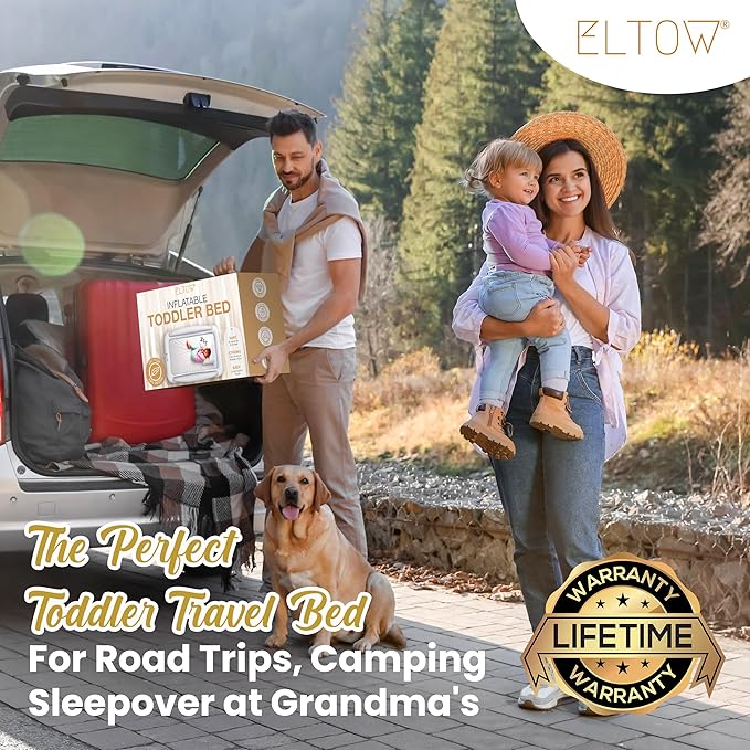 ELTOW Inflatable Toddler Travel Bed with Safety Bumpers, Portable Kids Air Mattress for Travel, Complete Toddler Air Mattress Set with High-Speed Pump & Carry Bag - Gray Chevron