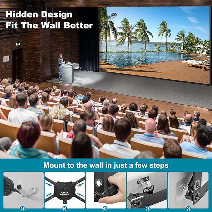 Outdoor Projector Screen with Stand 150 inch 16:9, Portable Projector Screen, 1.5 High Gain Fiberglass, Sturdy Backing, Wind-Resistant Movie Screen, Tripod/Wall Mounted, for Home Cinema/Backyard Party