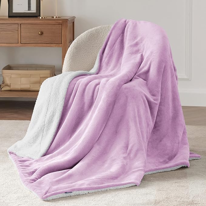 Bedsure GentleSoft Sherpa Fleece Throw Blanket Twin Size for Couch - Thick and Warm Throw for Girls and Women, Soft Fuzzy Plush Twin Blanket for Winter, Lilac, 60x80 Inches
