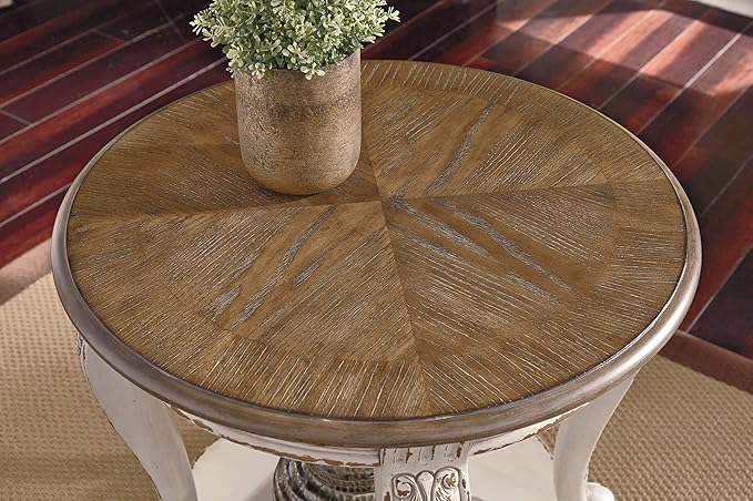 Signature Design by Ashley Realyn French Country Round End Table Two-Tone Accent Table – Chipped White
