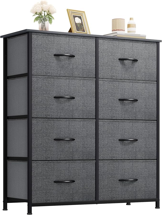 YITAHOME Dresser for Bedroom, Tall Dresser with 8 Drawers, Storage Tower with Fabric Bins, Chest of Drawers for Closet & Living Room - Sturdy Steel Frame, Wooden Top