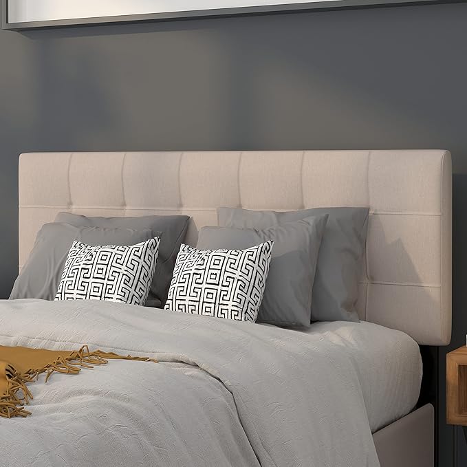 Flash Furniture Bedford Box Stitch Tufted Upholstered Full Size Headboard in Beige Fabric