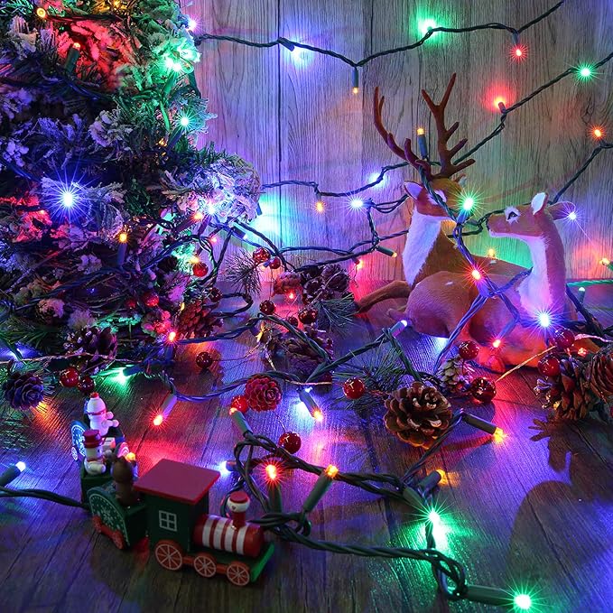 Brizled Multi Color Christmas Lights, 33ft 100 LED Christmas Tree Lights, 5mm Wide Angle Xmas Light, Connectable 120V UL Certified Xmas Light String for Tree Party Wedding Home Indoor Outdoor Decor
