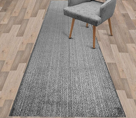 Custom Length Cut to Size Wide Width Carpet Runner Rug for Hallways, Skid Resistant Latex Rubber Backed, 31 inch Wide X Customized Length, Stripe Grey, 31 inch X 26 feet
